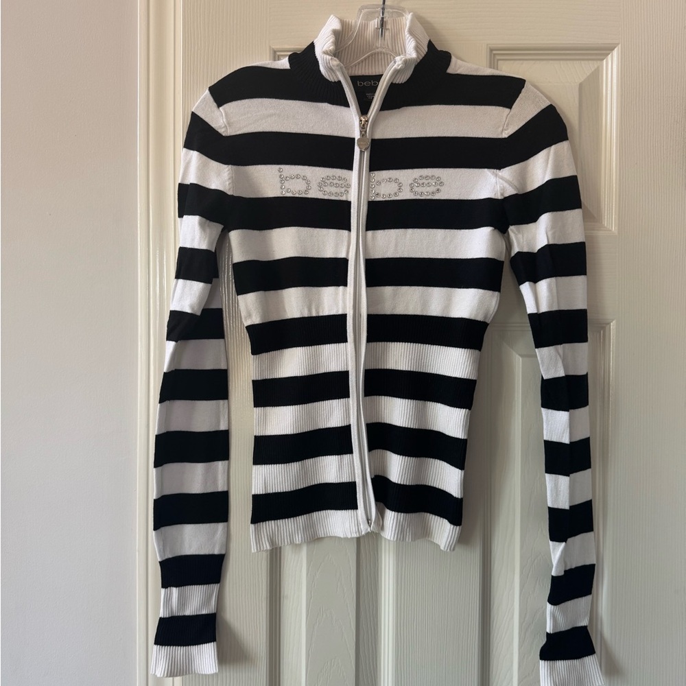 Bebe Monochrome Zip-Up Sweater